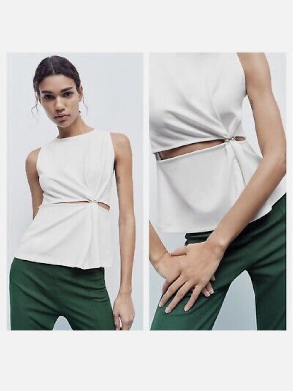 Zara Cut-Out Twist Front Tank Top White - Picture 13 of 13